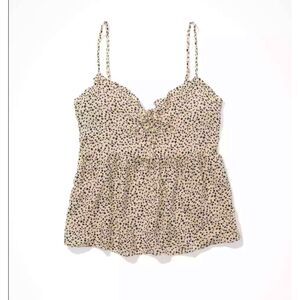 American Eagle leopard animal print polka dot swing cami cream black tank top XL